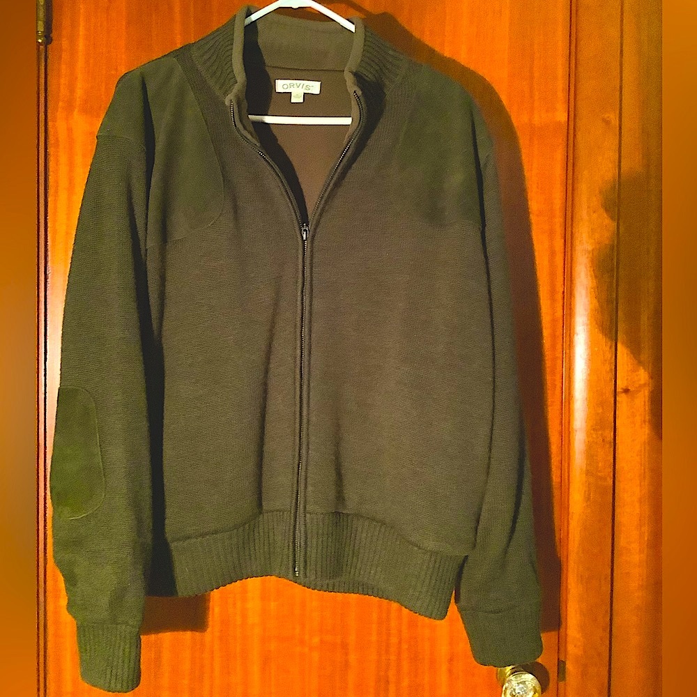 100% Merino/Suede lined Orvis Sweater Jacket.